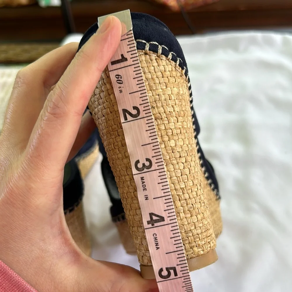 Stuart Weitzman Ponte Cutout Espadrille Platform Wedge Slides Navy Blue 8.5 - Picture 11 of 12